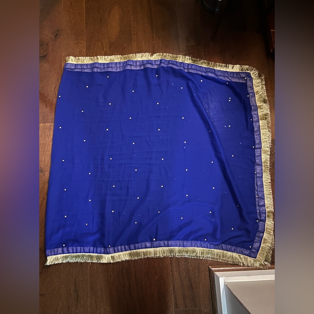 Blue Fabric W/ Gold Fringe & Pattern Detailing, Excellent Home Accent